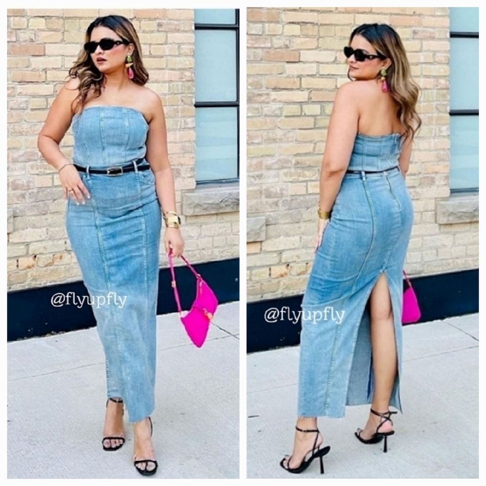 Zara Blue Denim Straight Midi Skirt - Picture 5 of 13